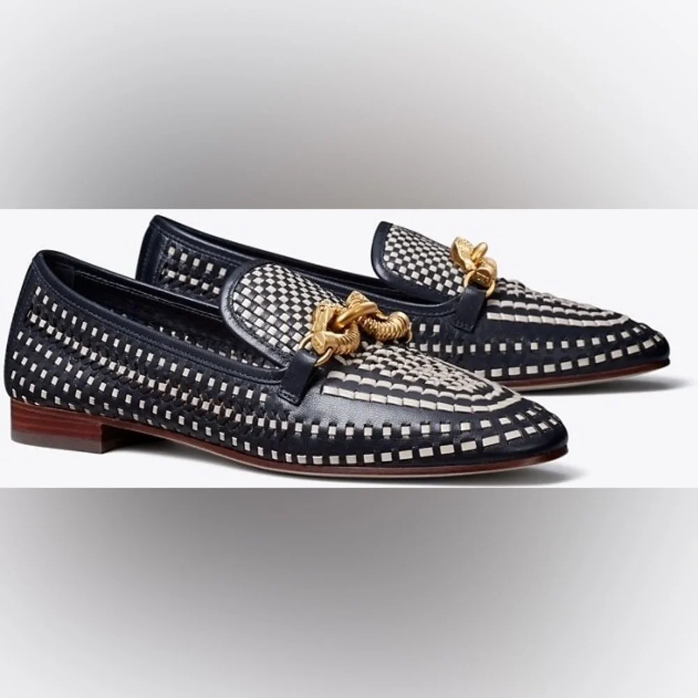 Tory Burch Jessa Woven Loafer Blue Leather Dragon Detail size 6
